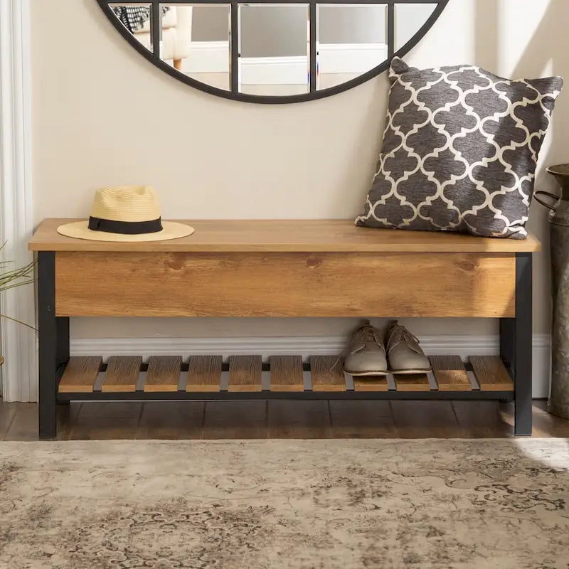 48-Inch Lift-Top Storage Bench with Slatted Shelf in Four Finishes