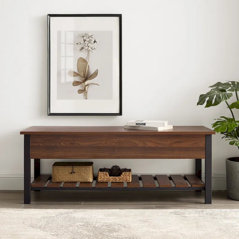 48-Inch Lift-Top Storage Bench with Slatted Shelf in Four Finishes