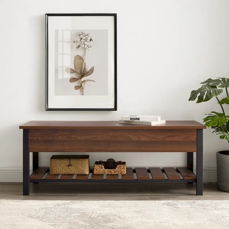 48-Inch Lift-Top Storage Bench with Slatted Shelf in Four Finishes