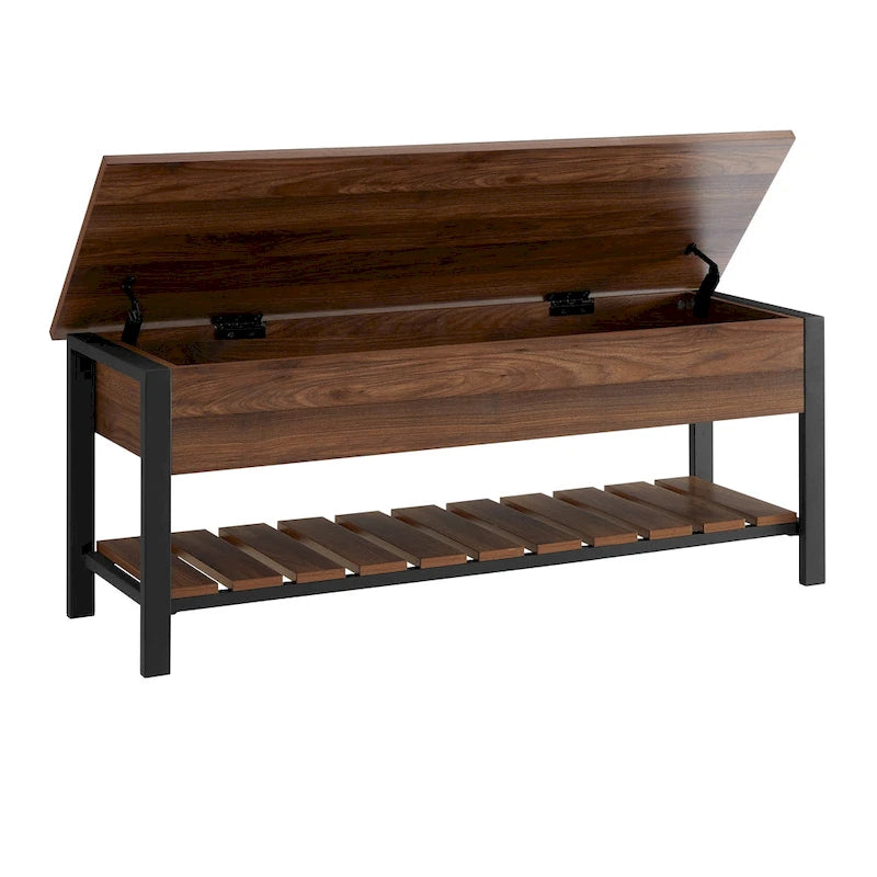 48-Inch Lift-Top Storage Bench with Slatted Shelf in Four Finishes