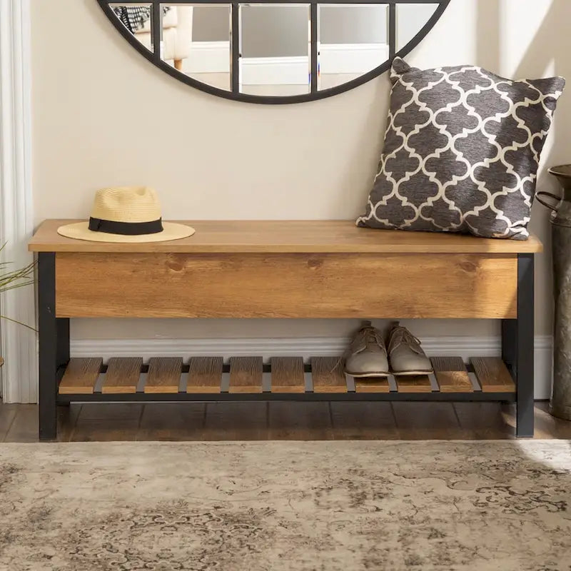 48-Inch Lift-Top Storage Bench with Slatted Shelf in Four Finishes