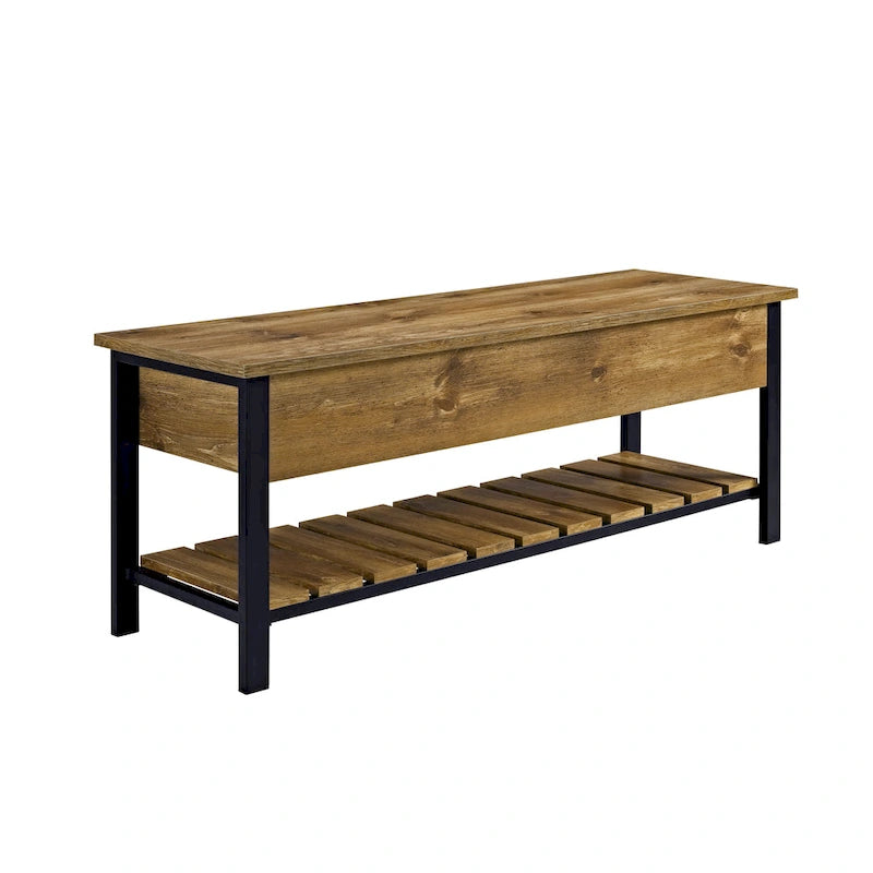 48-Inch Lift-Top Storage Bench with Slatted Shelf in Four Finishes