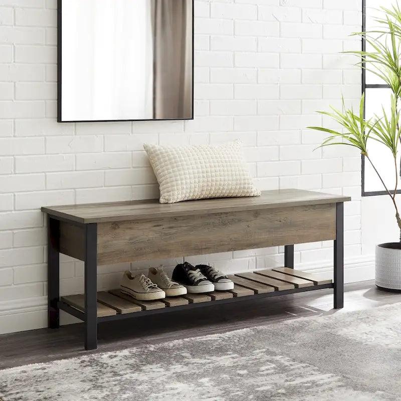 48-Inch Lift-Top Storage Bench with Slatted Shelf in Four Finishes