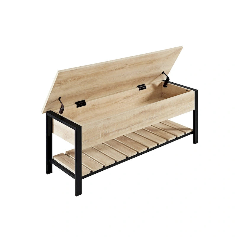 48-Inch Lift-Top Storage Bench with Slatted Shelf in Four Finishes
