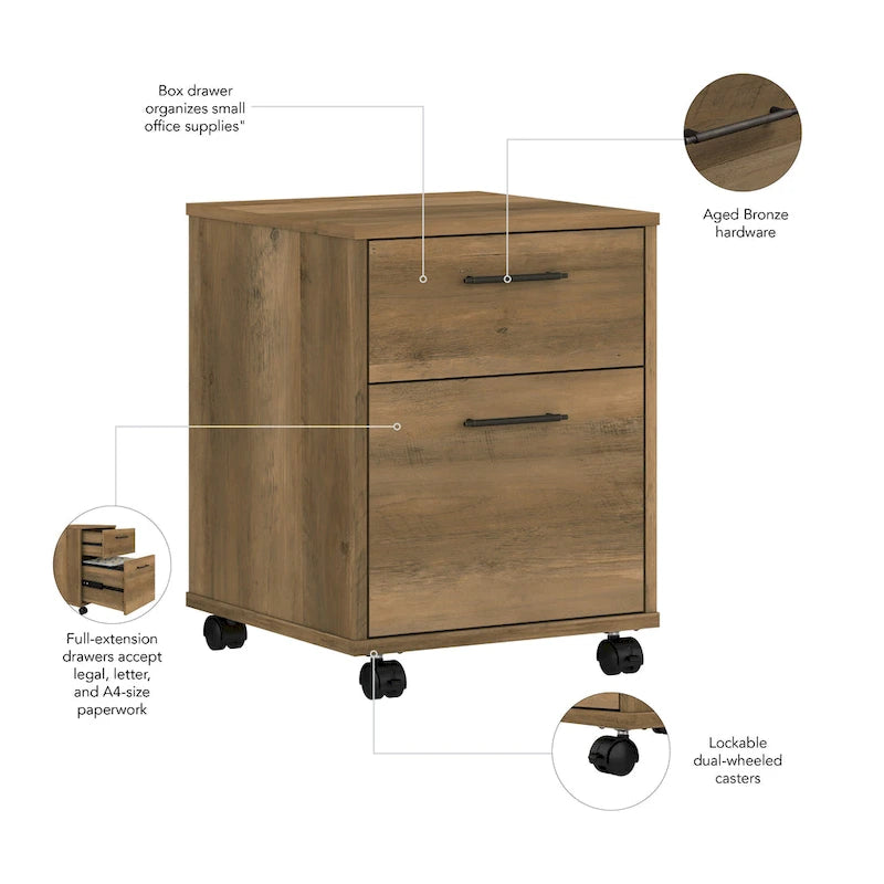 2 Drawer Mobile File Cabinet with Lock Wheels for Home Office