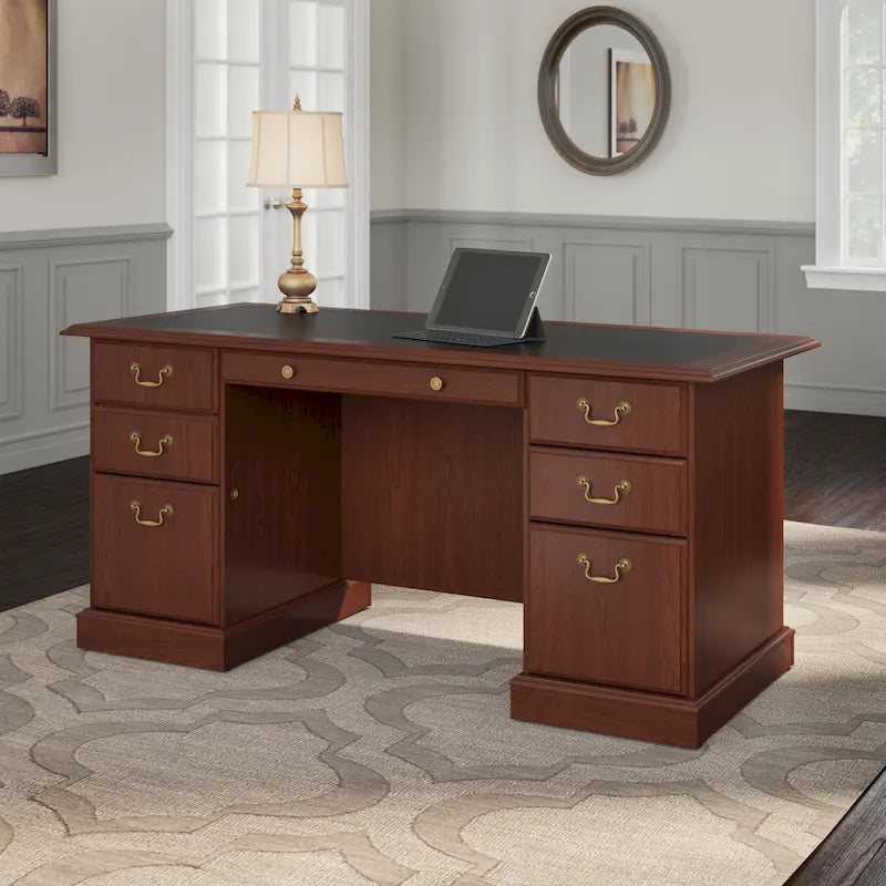 66W Executive Desk with Drawers Storage Traditional Style Home Office