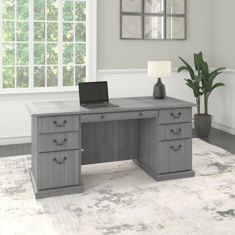 66W Executive Desk with Drawers Storage Traditional Style Home Office