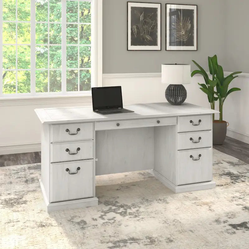 66W Executive Desk with Drawers Storage Traditional Style Home Office