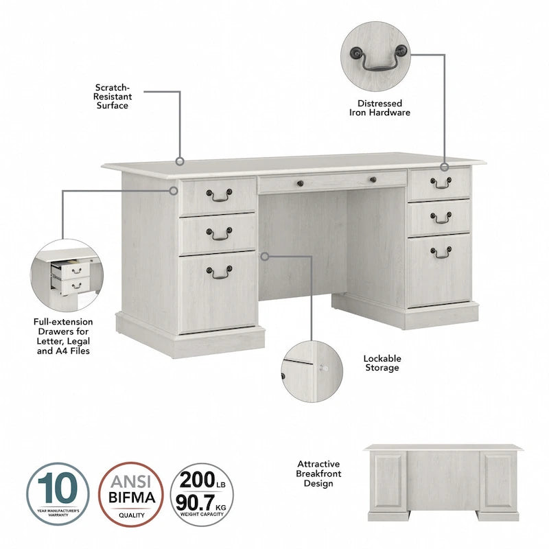 66W Executive Desk with Drawers Storage Traditional Style Home Office