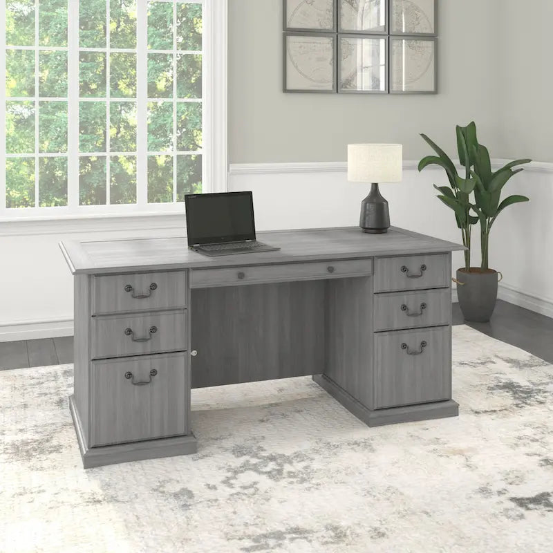 66W Executive Desk with Drawers Storage Traditional Style Home Office