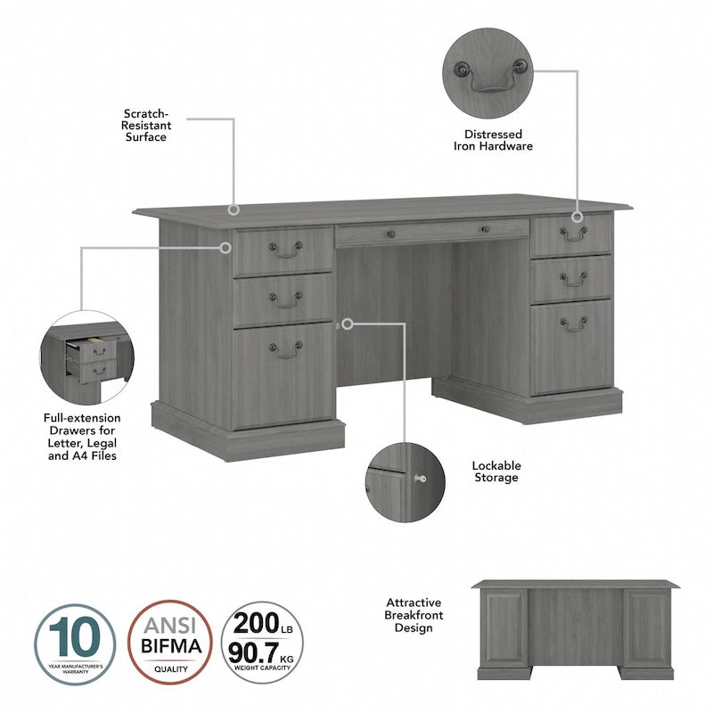 66W Executive Desk with Drawers Storage Traditional Style Home Office