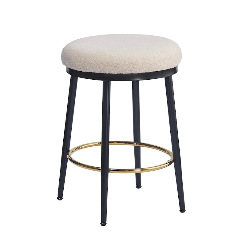 Modern Upholstered 24.75-Inch Round Backless Counter Stools with Iron Frame Set of 4