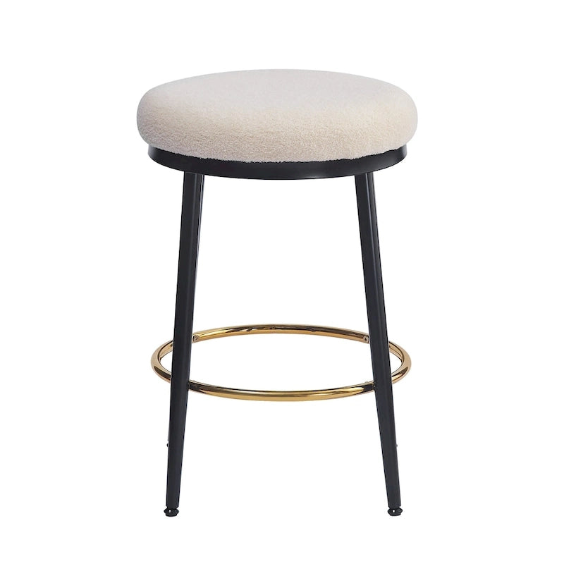 Modern Upholstered 24.75-Inch Round Backless Counter Stools with Iron Frame Set of 4