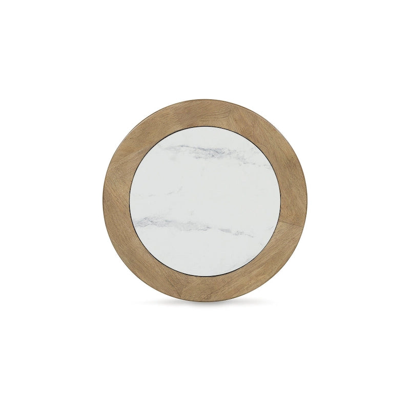 Light Brown White Faux Marble Top Reeded Base End Table