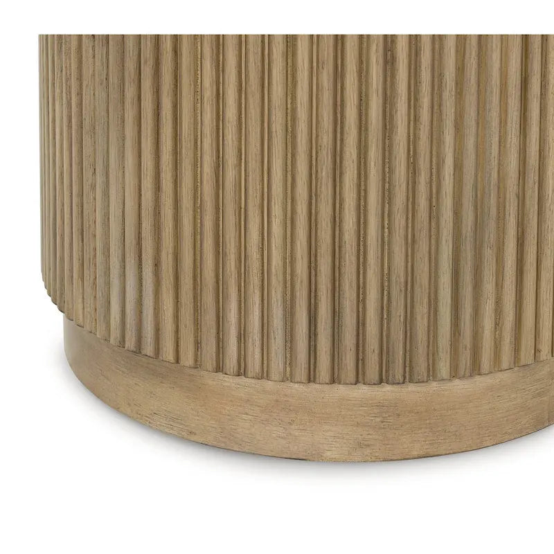 Light Brown White Faux Marble Top Reeded Base End Table