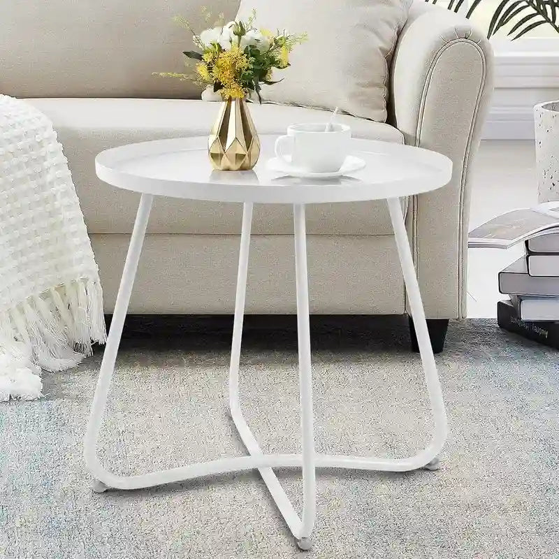 Outdoor Indoor Round Metal Waterproof End Table X-Leg Patio Side Table