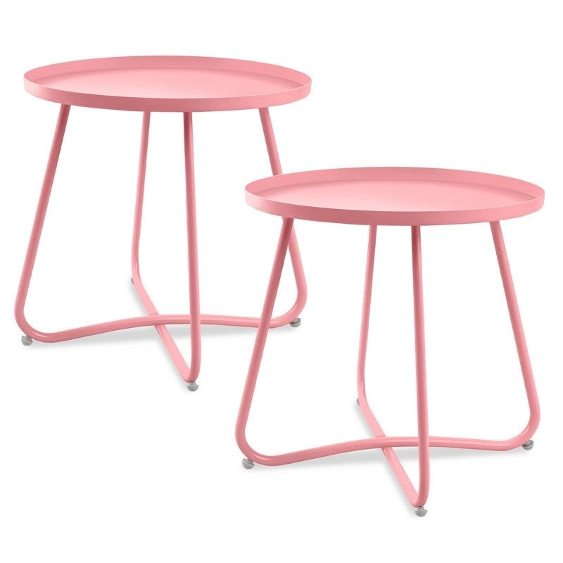 Outdoor Indoor Round Metal Waterproof End Table X-Leg Patio Side Table