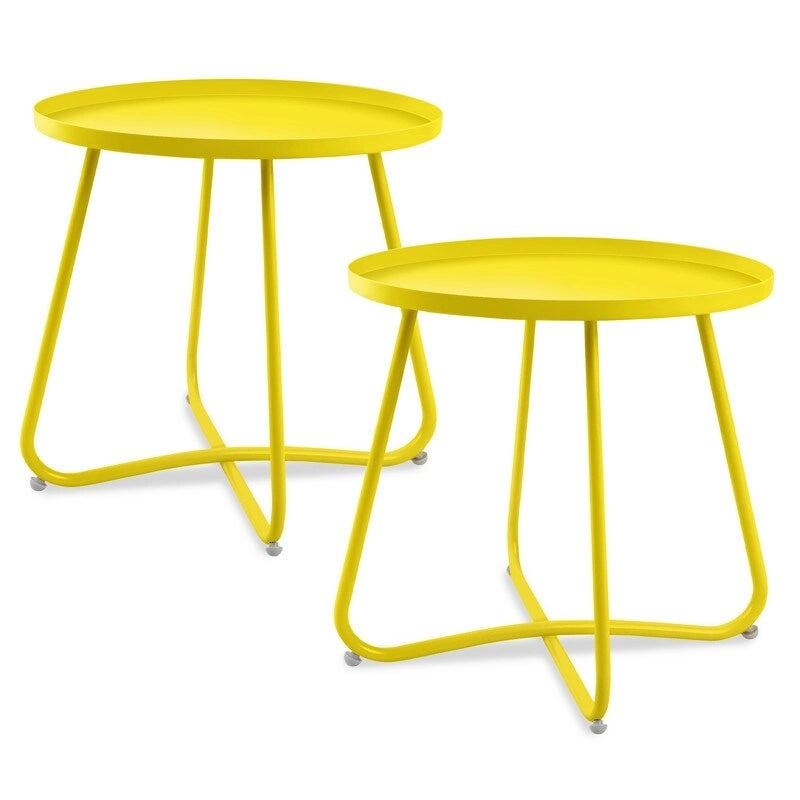 Outdoor Indoor Round Metal Waterproof End Table X-Leg Patio Side Table