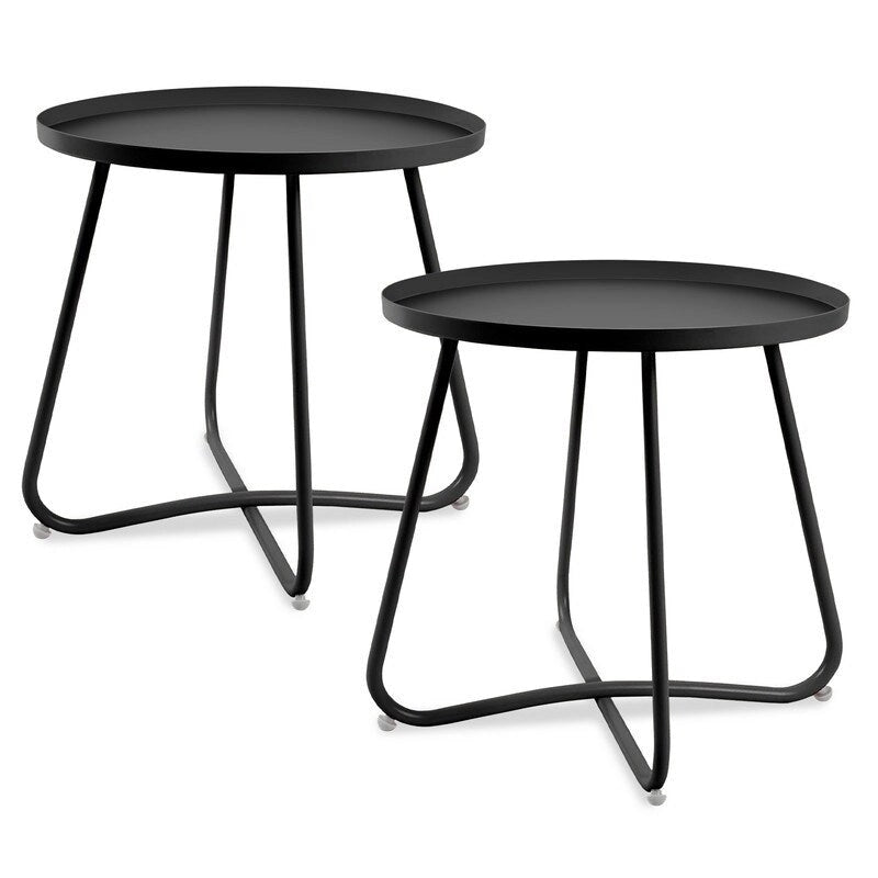 Outdoor Indoor Round Metal Waterproof End Table X-Leg Patio Side Table