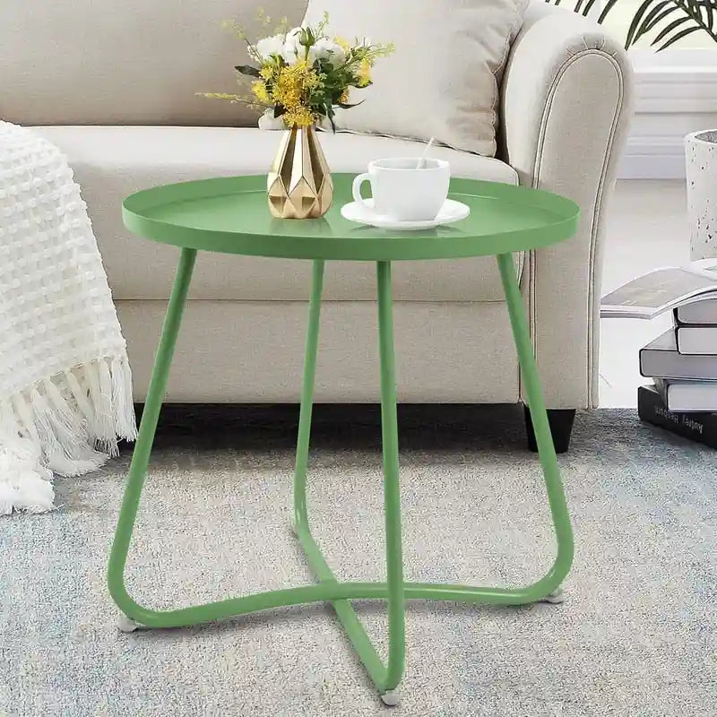 Outdoor Indoor Round Metal Waterproof End Table X-Leg Patio Side Table