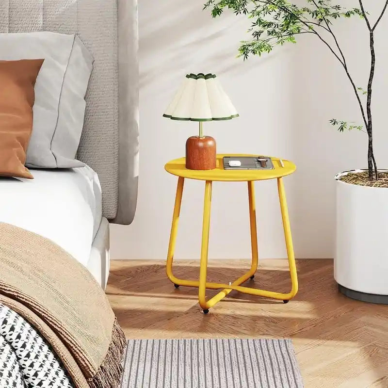 Outdoor Indoor Round Metal Waterproof End Table X-Leg Patio Side Table