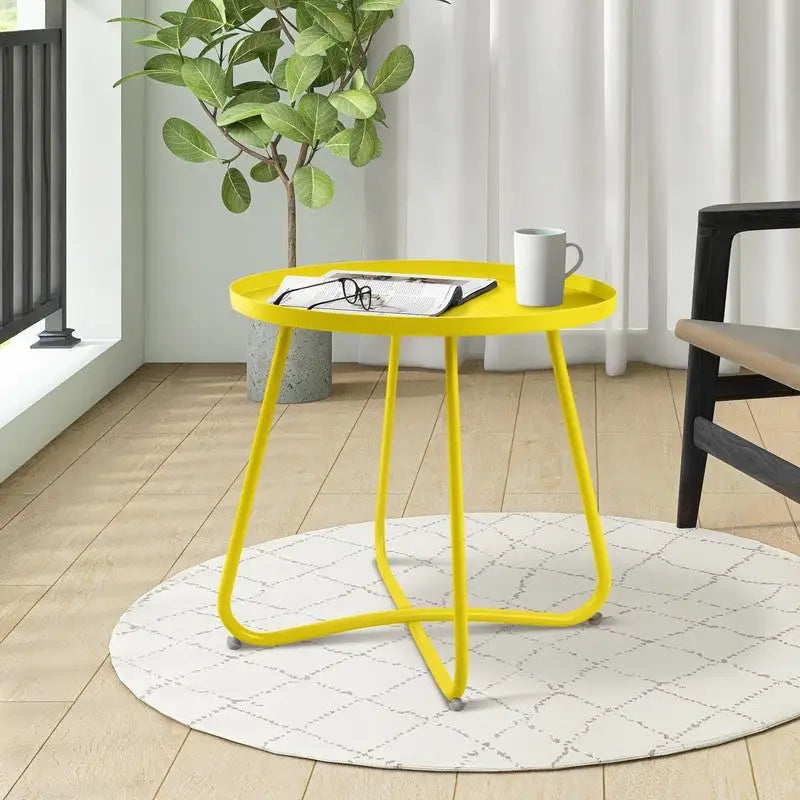 Ronde metalen waterdichte bijzettafel voor binnen en buiten, terrastafel met X-vormige poten