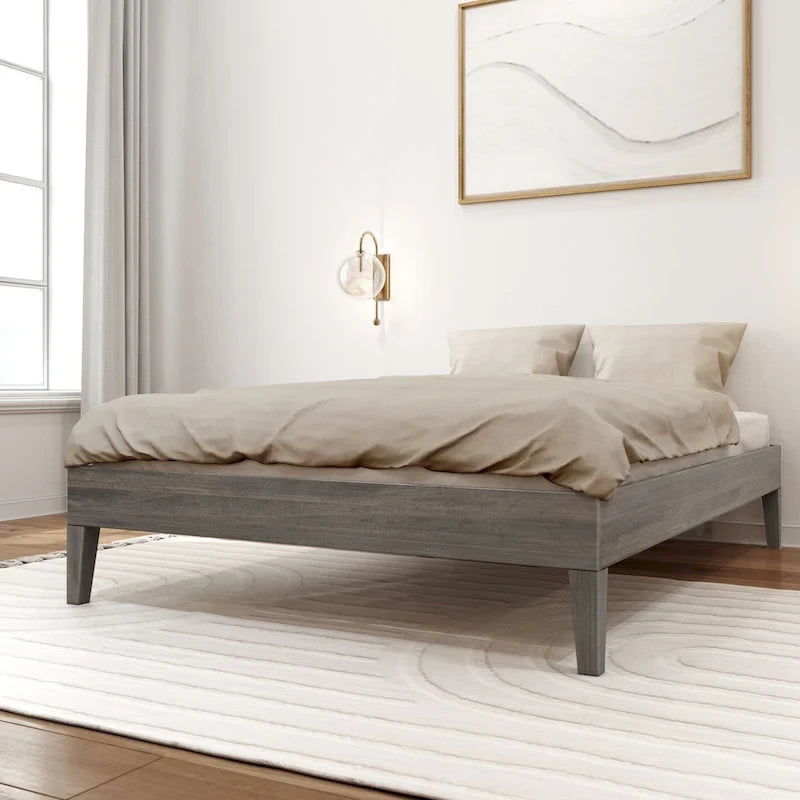Full-Size Solid Wood Platform Bed Frame Modern Minimalist Design