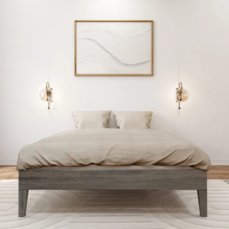 Full-Size Solid Wood Platform Bed Frame Modern Minimalist Design