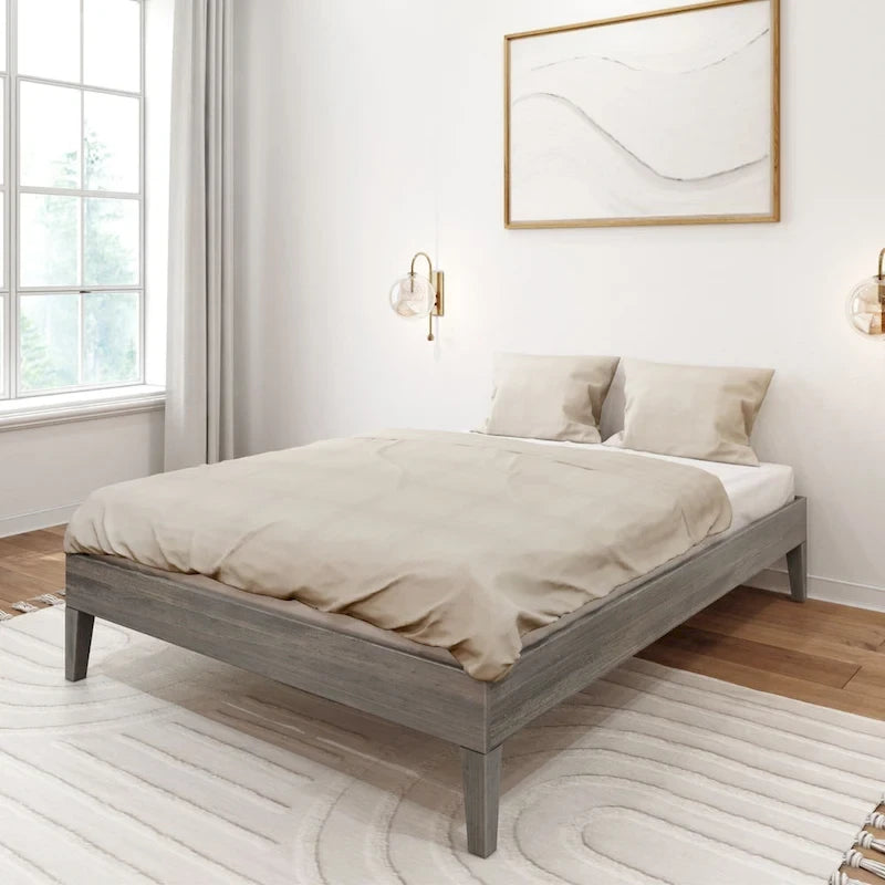 Full-Size Solid Wood Platform Bed Frame Modern Minimalist Design
