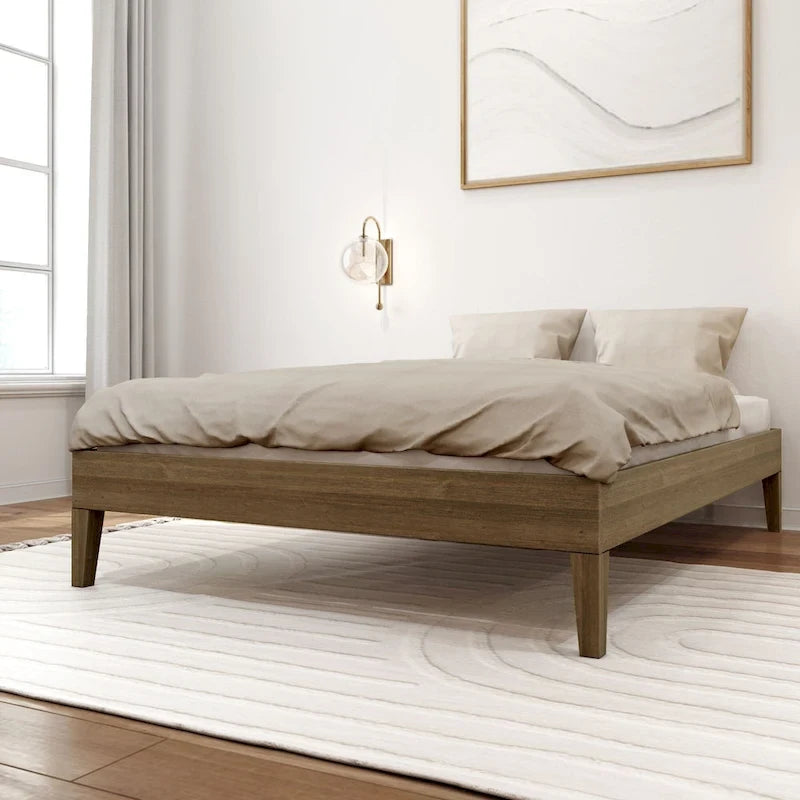 Full-Size Solid Wood Platform Bed Frame Modern Minimalist Design