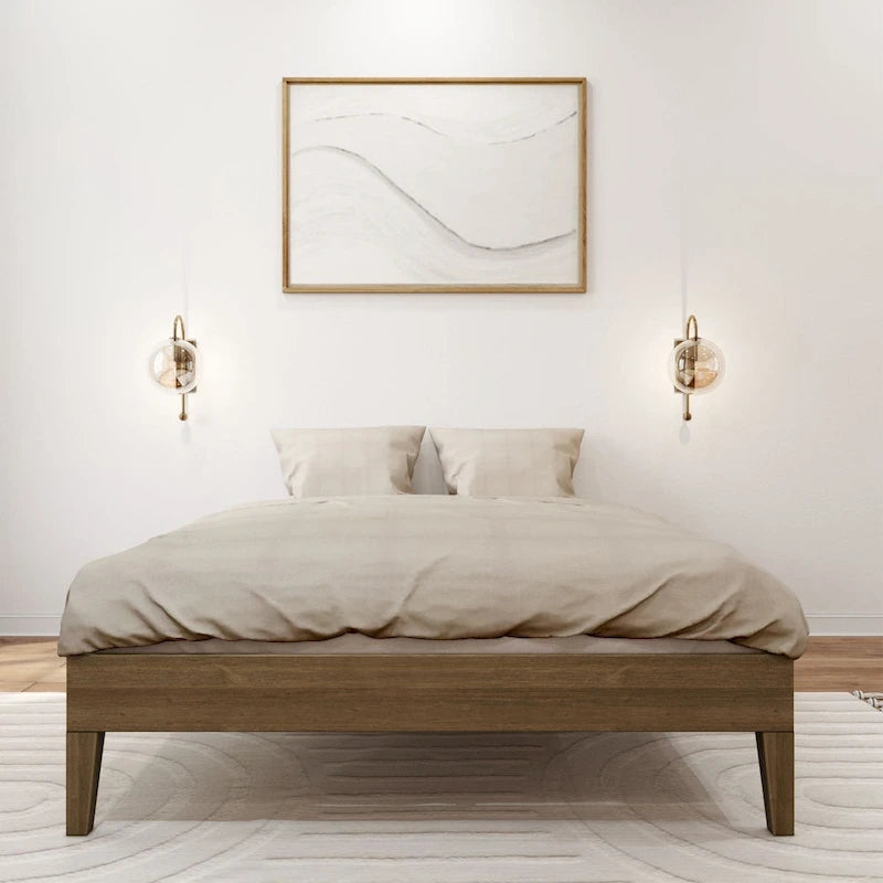Full-Size Solid Wood Platform Bed Frame Modern Minimalist Design