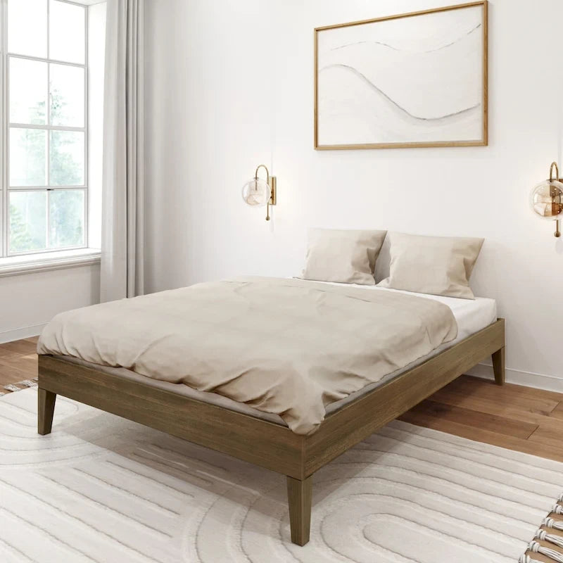 Full-Size Solid Wood Platform Bed Frame Modern Minimalist Design