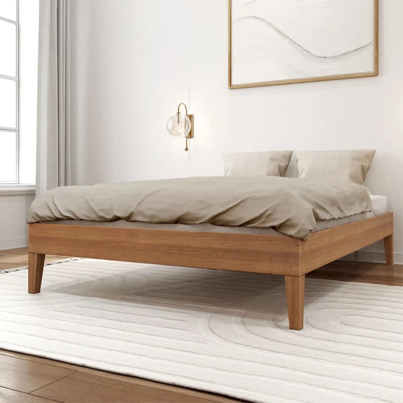 Full-Size Solid Wood Platform Bed Frame Modern Minimalist Design