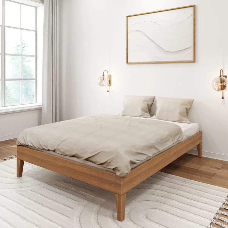 Full-Size Solid Wood Platform Bed Frame Modern Minimalist Design