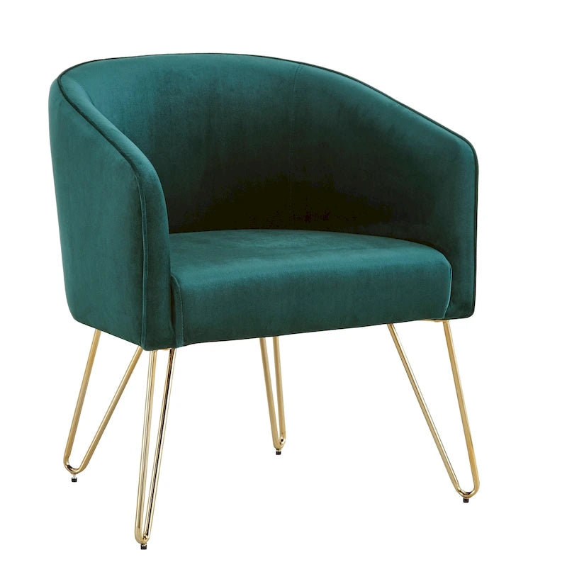 Gold Finish Velvet Accent Chair with Hairpin Legs and Foam Cushion