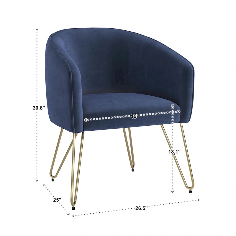 Gold Finish Velvet Accent Chair with Hairpin Legs and Foam Cushion