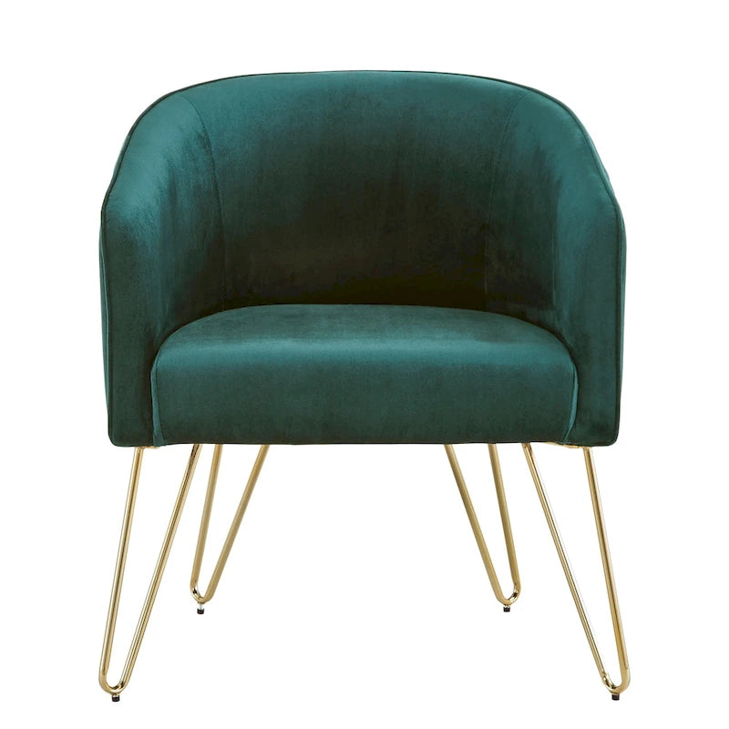 Gold Finish Velvet Accent Chair with Hairpin Legs and Foam Cushion