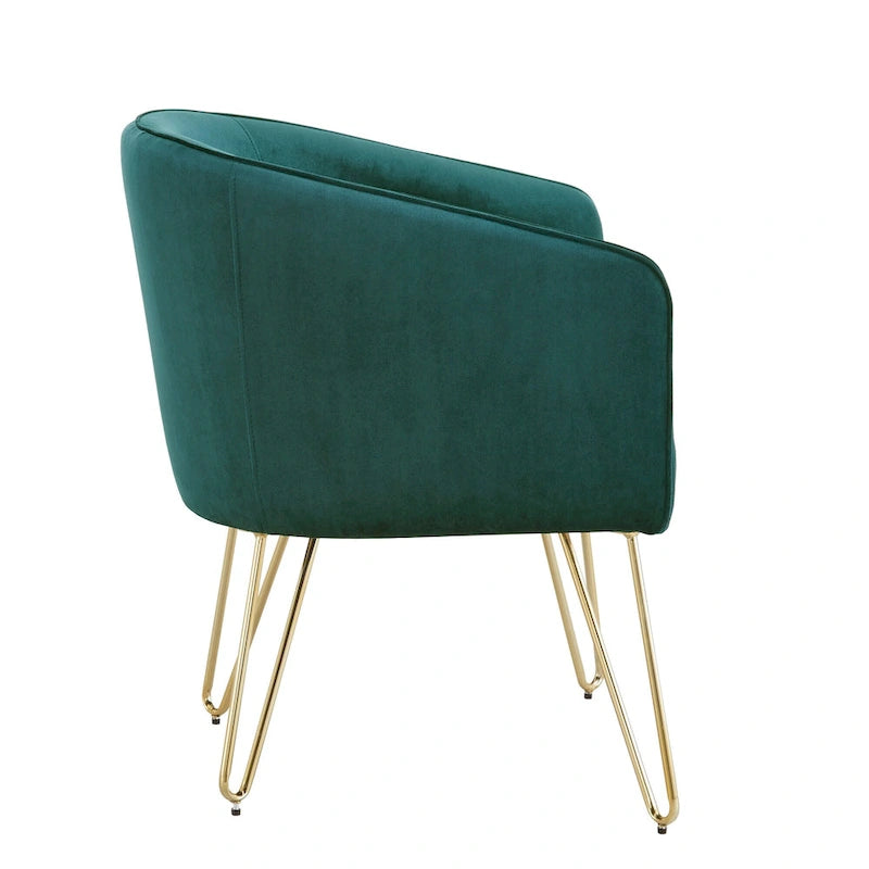 Gold Finish Velvet Accent Chair with Hairpin Legs and Foam Cushion