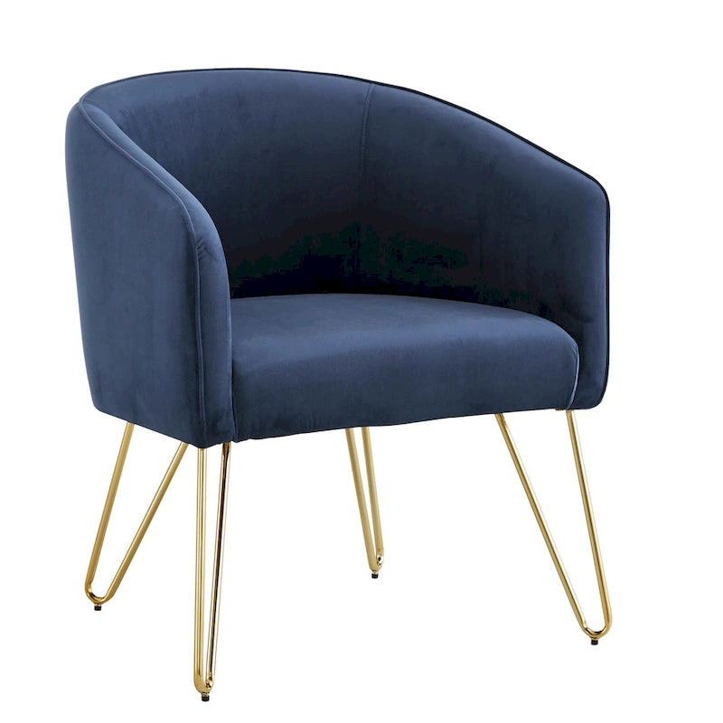 Gold Finish Velvet Accent Chair with Hairpin Legs and Foam Cushion