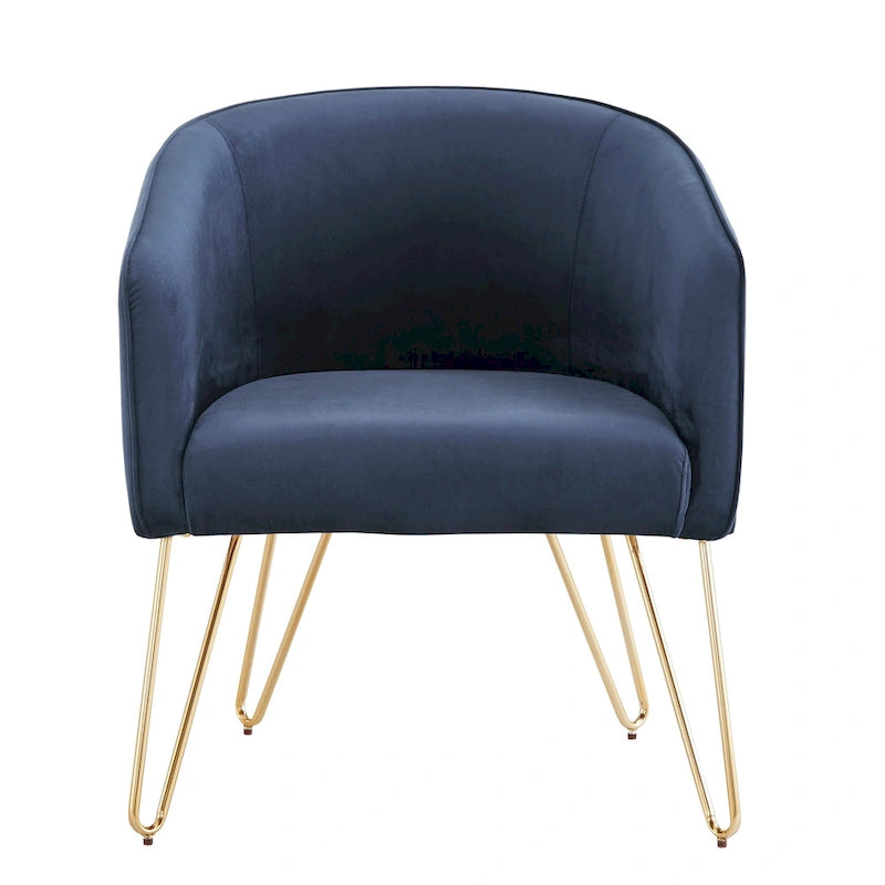 Gold Finish Velvet Accent Chair with Hairpin Legs and Foam Cushion