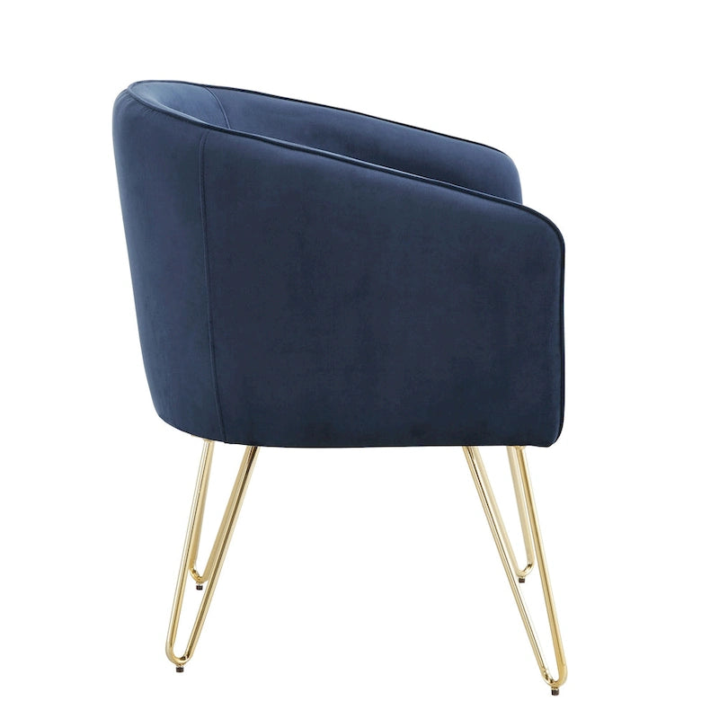 Gold Finish Velvet Accent Chair with Hairpin Legs and Foam Cushion
