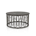 Ronde salontafel met marmeren blad en decoratieve ijzeren basis in moderne stijl