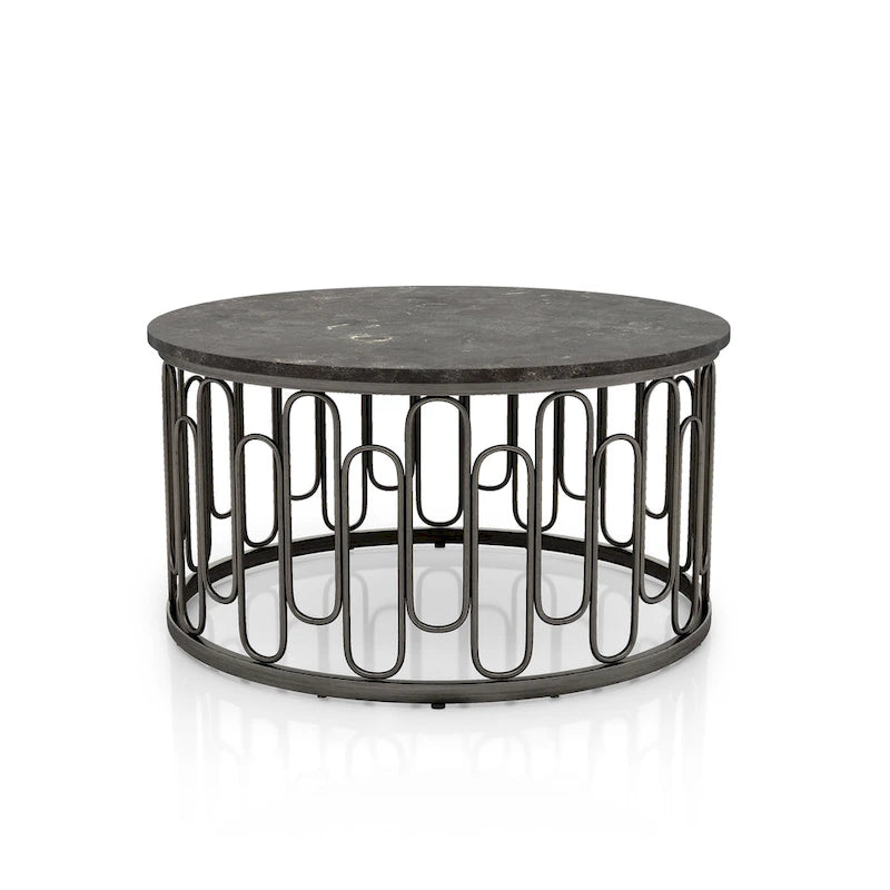 Lars Modern Round Coffee Table with Marble Top, Metal Legs, Sturdy Decorative Metal Base by Furniture of America