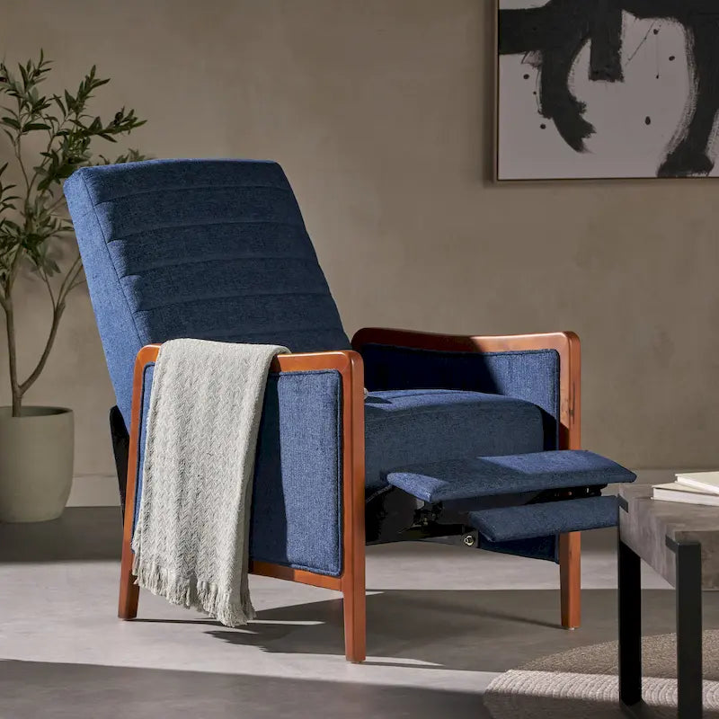 Channel Stitch Pushback Recliner Mid-Century Modern Fabric Accent Chair