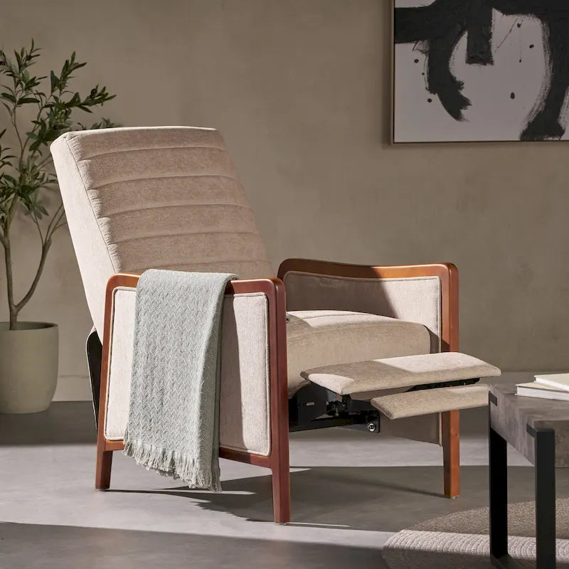 Channel Stitch Pushback Recliner Mid-Century Modern Fabric Accent Chair