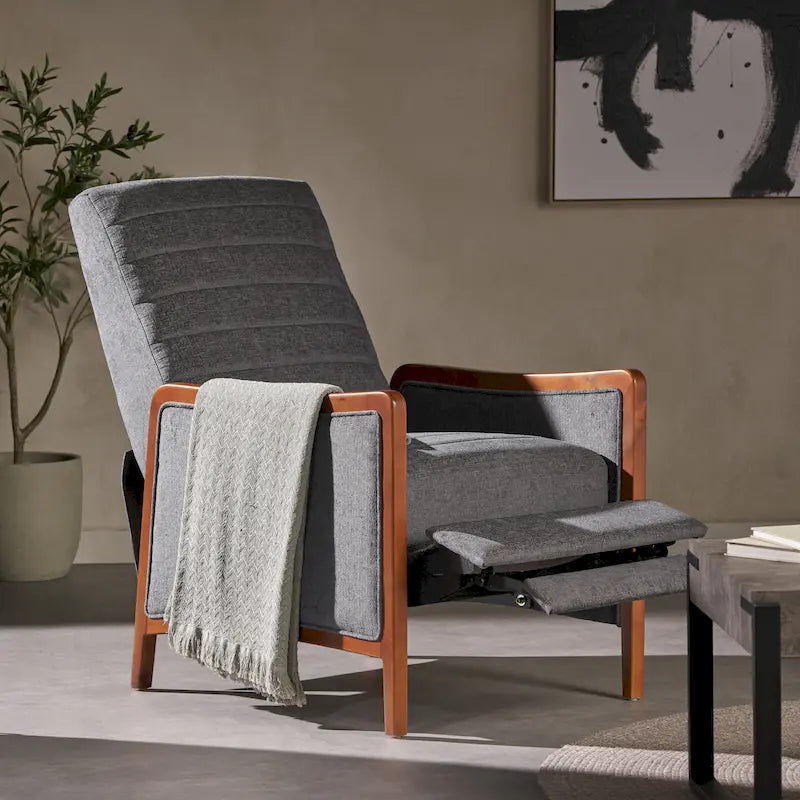 Channel Stitch Pushback Recliner Mid-Century Modern Fabric Accent Chair