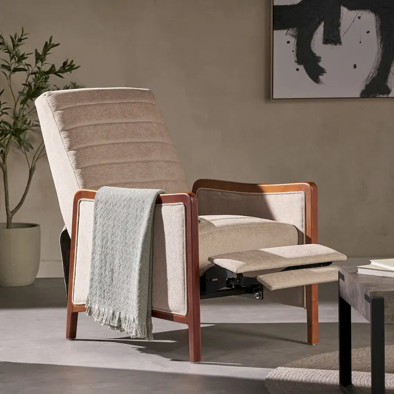 Channel Stitch Pushback Recliner Mid-Century Modern Fabric Accent Chair