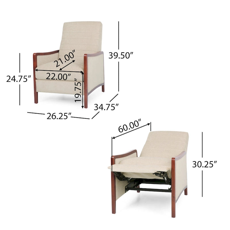 Channel Stitch Pushback Recliner Mid-Century Modern Fabric Accent Chair