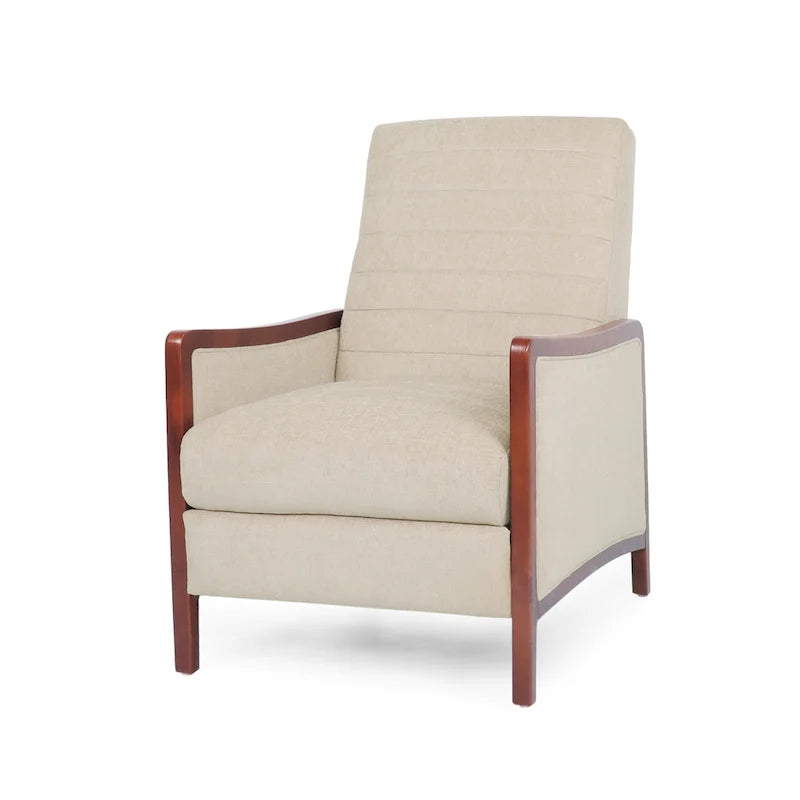 Sillón reclinable acolchado con costuras en canales, respaldo abatible, estilo moderno de mediados de siglo, silla decorativa de tela
