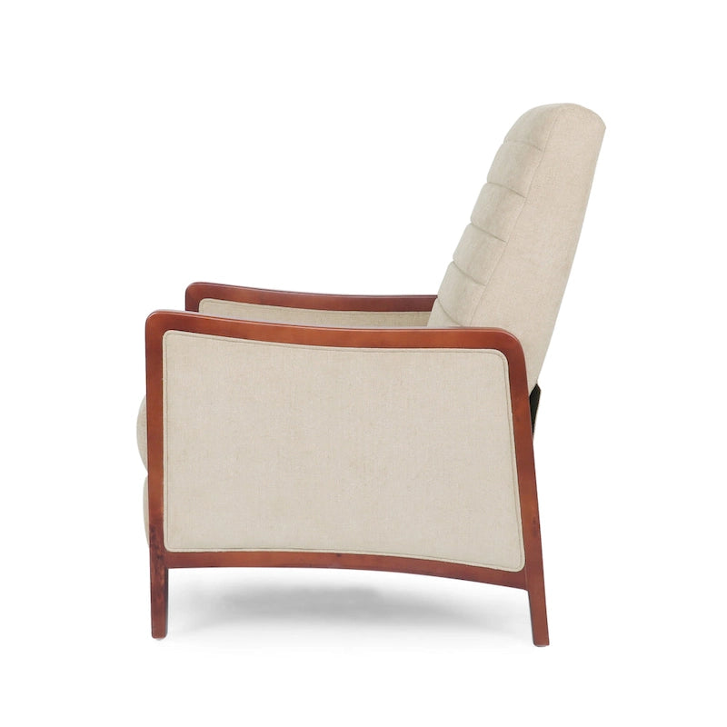 Sillón reclinable acolchado con costuras en canales, respaldo abatible, estilo moderno de mediados de siglo, silla decorativa de tela